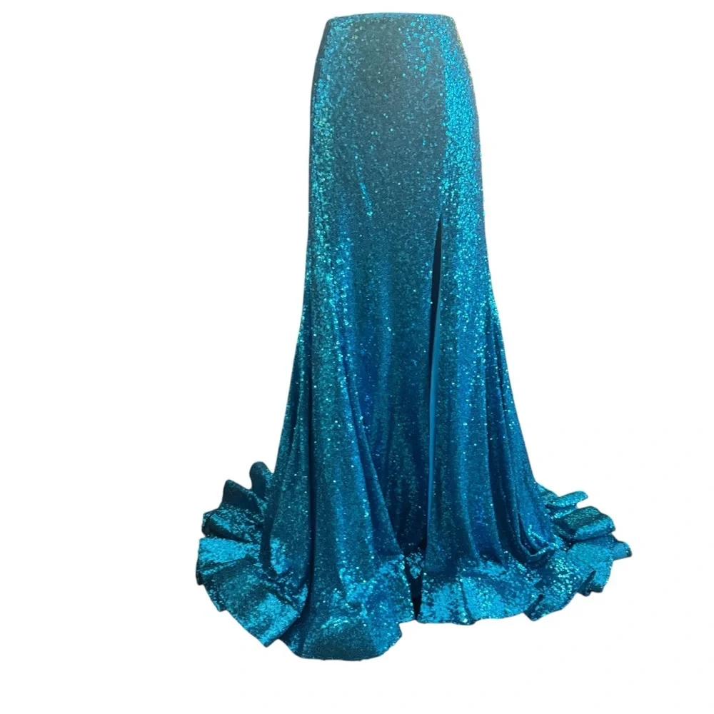 Morilee Prom Dress 12 Teal Sequin Mermaid Two Piece Formal Pageant Gown - Picture 5 of 12